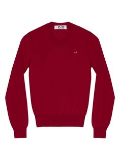 Шерстяной свитер с сердечком и V-образным вырезом Comme des Garçons PLAY, красный