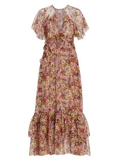 Шелковое платье макси Antoinette с цветочным принтом D Ô E N