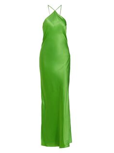 Атласное платье макси с лямкой на шее DANNIJO, зеленый