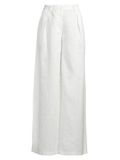 Широкие льняные брюки со складками спереди Cynthia Rowley, белый