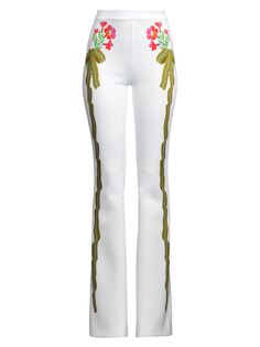 Эластичные расклешенные брюки с цветочным принтом Cynthia Rowley, белый