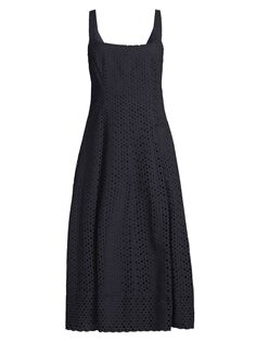 Платье миди трапециевидной формы с круглыми люверсами Donna Karan New York, нави