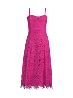 Кружевное платье миди с люверсами и расклешенной юбкой Donna Karan New York, розовый