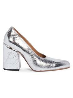 Туфли-лодочки из металлизированной кожи на блочном каблуке 95MM Dries Van Noten, серебряный