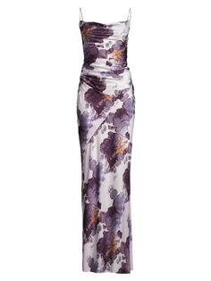 Платье макси с рюшами и принтом сбоку Donna Karan New York, разноцветный