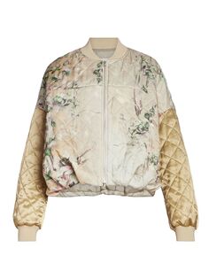 Стеганый атласный бомбер Veston Dries Van Noten, экру