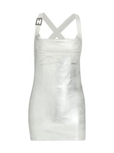 Облегающее мини-платье с эффектом металлик и воротником-хомутом EB Denim, серебряный