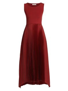 Плиссированное платье-миди из смешанной техники Elie Tahari, красный