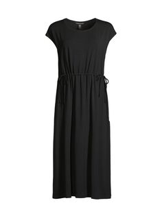 Платье миди с круглым вырезом и завязками на талии Eileen Fisher, черный