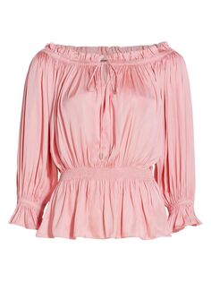 Атласная блуза Reilley с оборками Elie Tahari, розовый