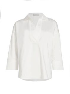 Поплиновая блуза с разрезом на горловине Elie Tahari, белый