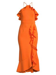Платье миди Dimness с оборками и бретельками на шее Elliatt, оранжевый