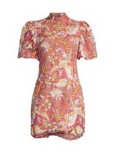 Украшенное мини-платье с объемными рукавами и застежкой Elliatt, разноцветный