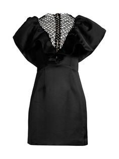 Мини-платье из атласа и жемчужной сетки Freida Elliatt, черный