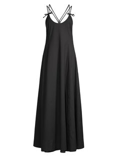Платье макси из хлопка с завязками на бретелях Emporio Armani, черный