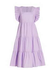 Ярусное миди-платье с рукавами-крылышками English Factory, сиреневый