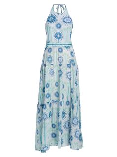 Хлопковое платье с принтом Isotta Sea U и вуалью Emporio Sirenuse, синий
