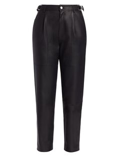 Кожаные брюки светло-коричневого цвета с пряжками Ena Pelly, черный