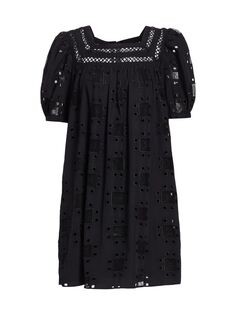 Мини-платье с пышными рукавами и люверсами English Factory, черный