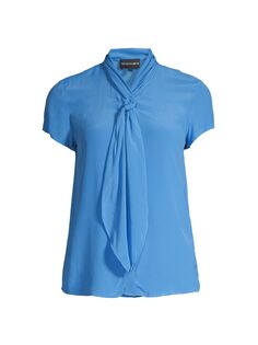 Блузка из крепа с вырезом под горло Emporio Armani, синий