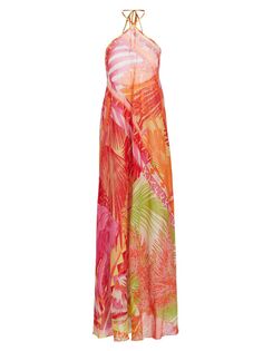 Макси-платье Federica Wildlife с лямкой на шее Emporio Sirenuse, розовый