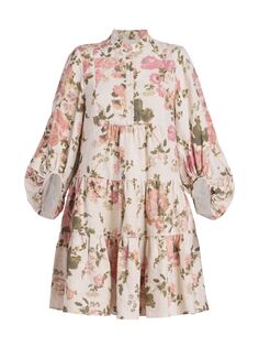 Ярусное льняное платье-рубашка Winona с цветочным принтом Erdem, экру
