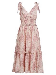 Платье миди из органзы с цветочным принтом Michelle EN SAISON, розовый