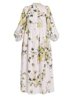 Льняное платье Nairne с цветочным принтом Erdem, белый