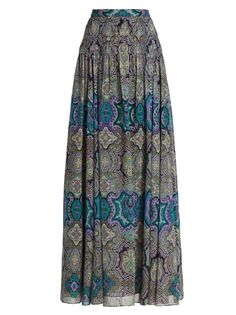 Шелковая длинная юбка с узором пейсли Etro, фиолетовый