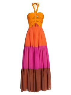 Макси-платье с цветными блоками и лямкой на шее Farm Rio, оранжевый