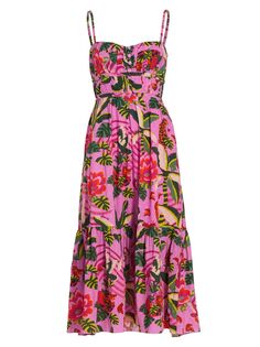 Платье миди из хлопка с леопардовым принтом Forest Farm Rio, розовый