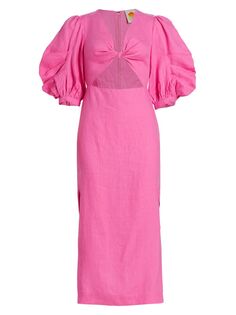 Платье миди с пышными рукавами и вырезами Farm Rio, розовый