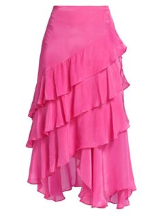 Асимметричная макси-юбка Marocaine с оборками Farm Rio, розовый