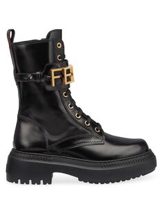 Армейские ботинки на кожаной подошве с логотипом Fendi, неро