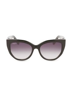 Классические семейные солнцезащитные очки «кошачий глаз» 56 мм с логотипом FERRAGAMO, черный