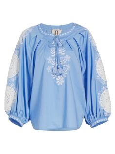 Блузка с вышивкой Cristina Figue, синий