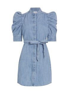 Джинсовое мини-платье Gillian с пышными рукавами Frame, синий