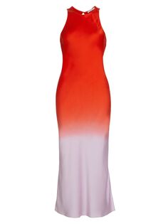 Шелковое платье-миди с эффектом «омбре» Frame, красный