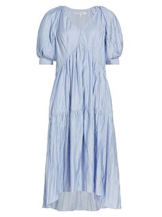 Присборенное платье-миди с пышными рукавами Frame, синий