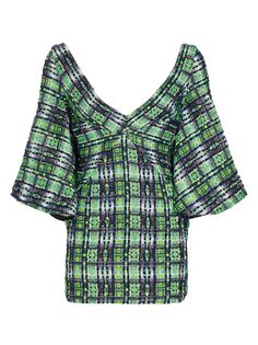 Клетчатое мини-платье с V-образным вырезом Frederick Anderson, зеленый