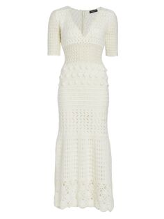 Вязаное крючком платье макси с V-образным вырезом Frederick Anderson, кремовый