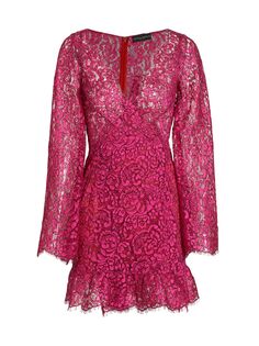 Кружевное мини-платье Rebirth с расклешенными рукавами Frederick Anderson, розовый