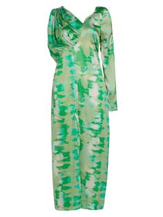 Асимметричное платье макси из эластичного шелкового атласа GANNI, зеленый