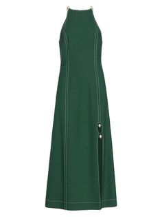 Расшитое бисером платье макси с лямкой на шее GANNI, зеленый