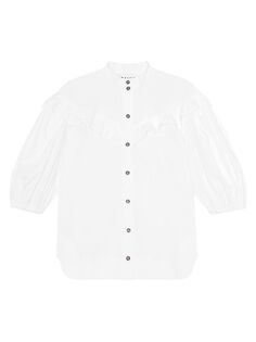 Блуза из хлопкового поплина с пышными рукавами GANNI, белый
