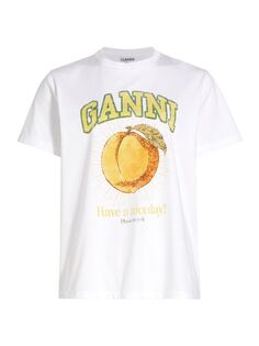 Хлопковая футболка с рисунком GANNI, белый