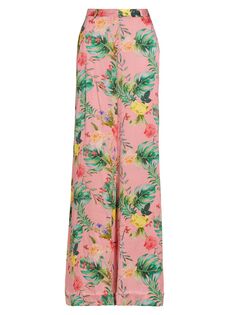 Шелковые атласные широкие брюки с цветочным принтом Gavin L&apos;AGENCE, розовый L'agence