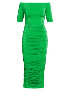 Платье-миди Sequoia с открытыми плечами и рюшами L&apos;AGENCE, зеленый L'agence