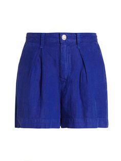 Плиссированные льняные шорты Zahari с высокой посадкой L&apos;AGENCE, синий L'agence