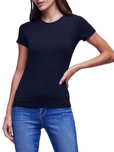 Трикотажная футболка Ressi с круглым вырезом в рубчик L&apos;AGENCE, черный L'agence